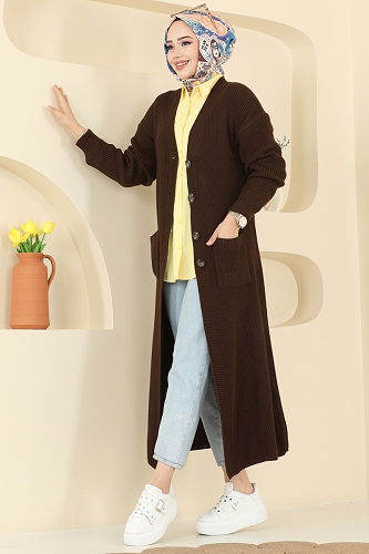 moda selvim Cardigan 2892BRZ597 Brown - Thumbnail