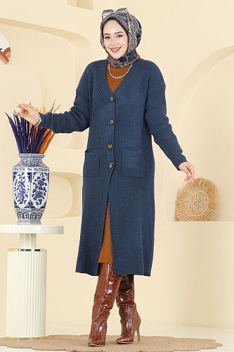 moda selvim Cardigan 2892BRZ597 Indigo - Thumbnail