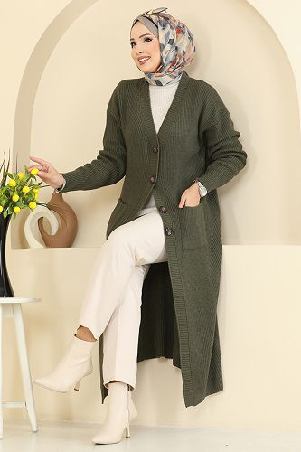moda selvim Cardigan 2892BRZ597 Khaki - Thumbnail