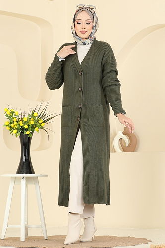 moda selvim Cardigan 2892BRZ597 Khaki - Thumbnail