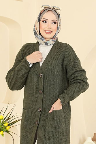 moda selvim Cardigan 2892BRZ597 Khaki - Thumbnail