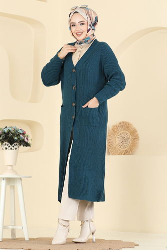 moda selvim Cardigan 2892BRZ597 Petroleum - Thumbnail