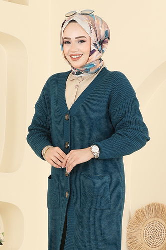 moda selvim Cardigan 2892BRZ597 Petroleum - Thumbnail