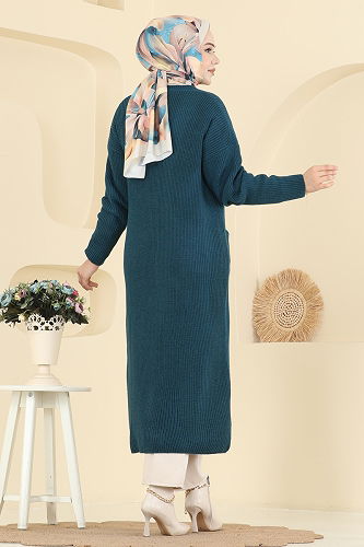 moda selvim Cardigan 2892BRZ597 Petroleum - Thumbnail