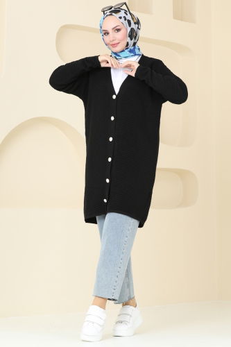 moda selvim Cardigan 3091BRZ597 Black - Thumbnail