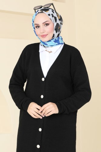 moda selvim Cardigan 3091BRZ597 Black - Thumbnail