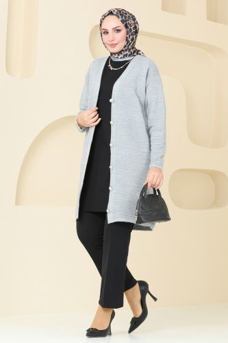 moda selvim Cardigan 3091BRZ597 Gray - Thumbnail