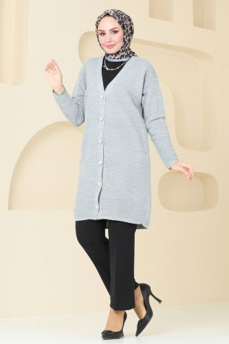 moda selvim Cardigan 3091BRZ597 Gray - Thumbnail