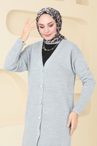 moda selvim Cardigan 3091BRZ597 Gray - Thumbnail