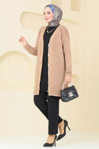 moda selvim Cardigan 3091BRZ597 Latte - Thumbnail