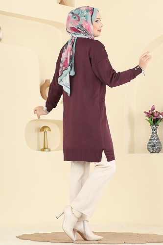 moda selvim Cardigan 3176UZ662 Damson - Thumbnail