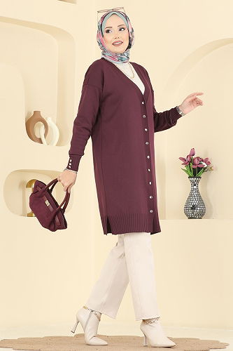 moda selvim Cardigan 3176UZ662 Damson - Thumbnail