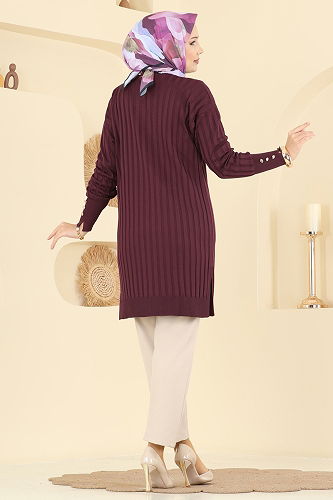 moda selvim Cardigan 3179UZ662 Damson - Thumbnail