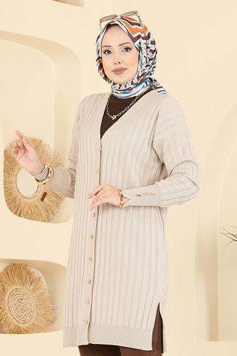 moda selvim Cardigan 3179UZ662 Stone - Thumbnail