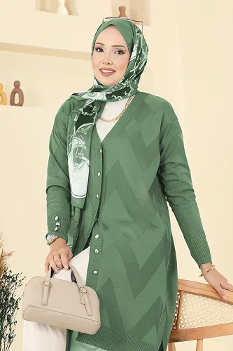 moda selvim Cardigan 3193BRZ597 Almond Green - Thumbnail