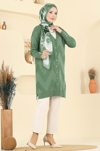 moda selvim سترة خفيفة أخضر عشبي 3193BRZ597 - Thumbnail