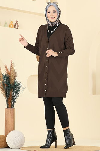 moda selvim Cardigan 3193BRZ597 Bitter Brown - Thumbnail