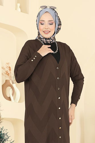 moda selvim Cardigan 3193BRZ597 Bitter Brown - Thumbnail