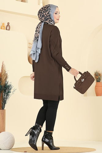 moda selvim سترة خفيفة بني غامق 3193BRZ597 - Thumbnail