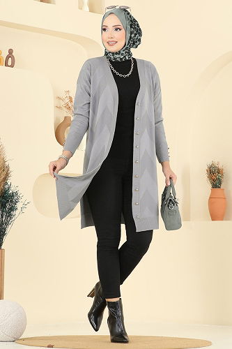 moda selvim Cardigan 3193BRZ597 Gray - Thumbnail