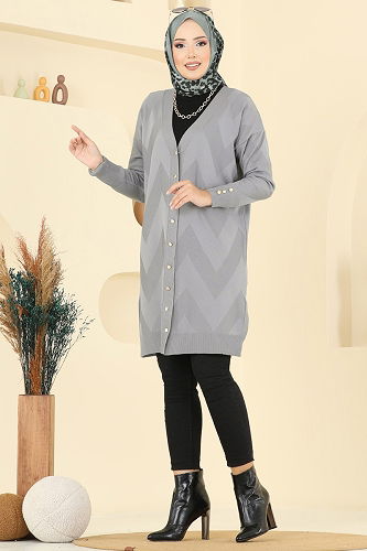 moda selvim Cardigan 3193BRZ597 Gray - Thumbnail