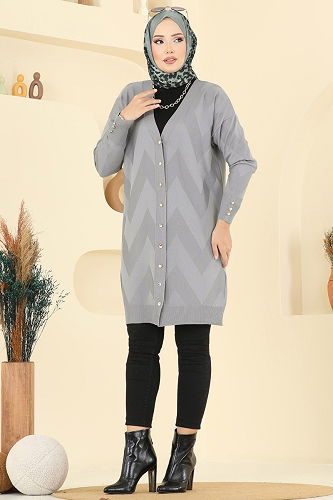 moda selvim سترة خفيفة رمادي 3193BRZ597 - Thumbnail