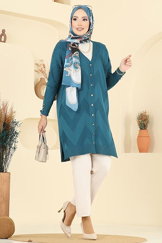 moda selvim سترة خفيفة بترولي 3193BRZ597 - Thumbnail