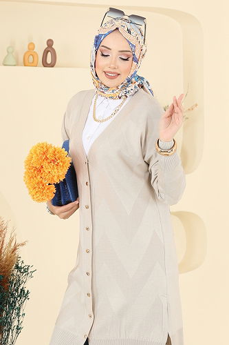 moda selvim Cardigan 3193BRZ597 Stone - Thumbnail