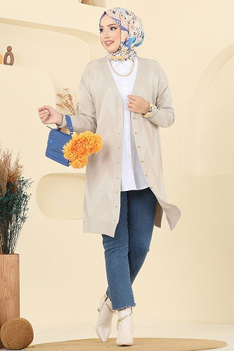 moda selvim سترة خفيفة بيج 3193BRZ597 - Thumbnail