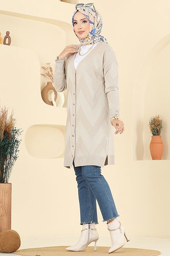 moda selvim سترة خفيفة بيج 3193BRZ597 - Thumbnail