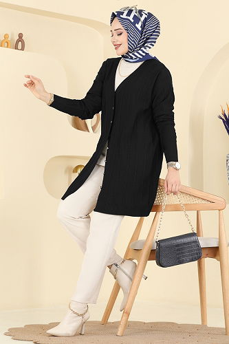 moda selvim Cardigan 3197UZ662 Black - Thumbnail
