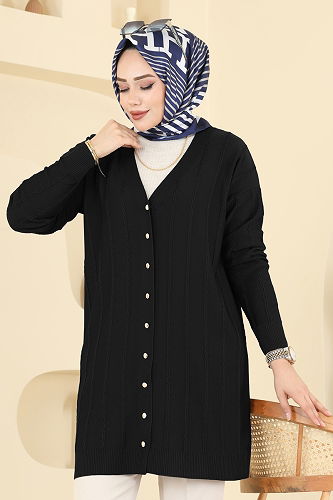 moda selvim Cardigan 3197UZ662 Black - Thumbnail