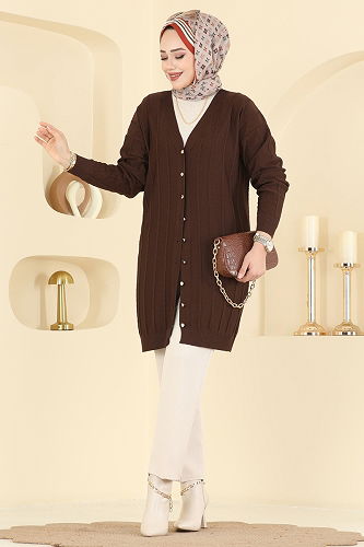 moda selvim Cardigan 3197UZ662 Brown - Thumbnail