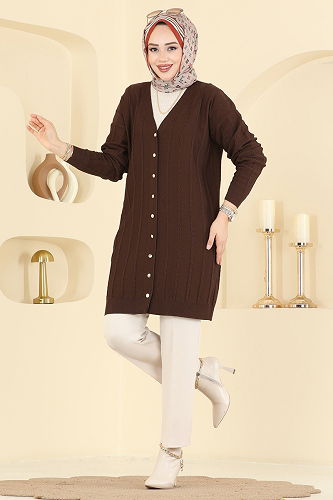 moda selvim Cardigan 3197UZ662 Brown - Thumbnail