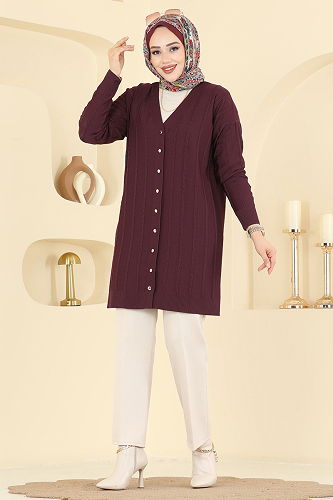 moda selvim Cardigan 3197UZ662 Damson - Thumbnail