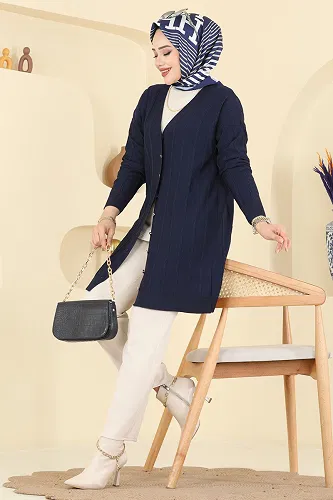 moda selvim Cardigan 3197UZ662 Navy Blue - Thumbnail
