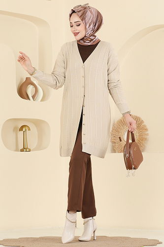 moda selvim Cardigan 3197UZ662 Stone - Thumbnail