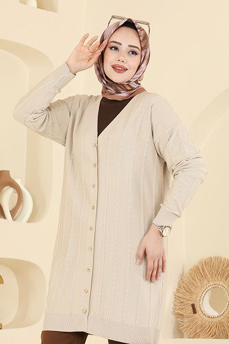 moda selvim Cardigan 3197UZ662 Stone - Thumbnail