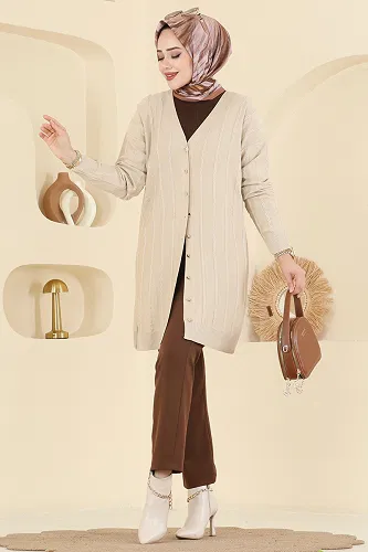 moda selvim سترة خفيفة بيج 3197UZ662 - Thumbnail