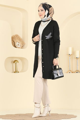 moda selvim Cardigan 3207UZ662 Black - Thumbnail