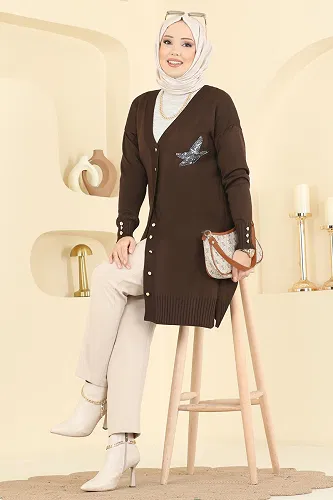 moda selvim Cardigan 3207UZ662 Brown - Thumbnail
