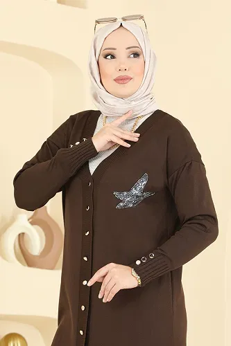 moda selvim Cardigan 3207UZ662 Brown - Thumbnail
