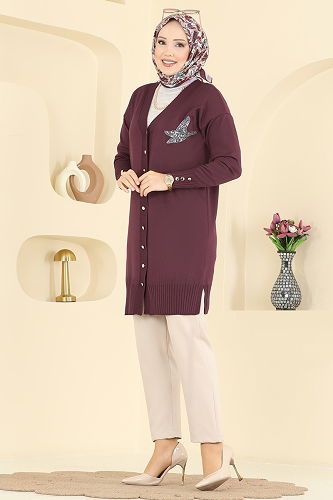 moda selvim سترة خفيفة خمري 3207UZ662 - Thumbnail