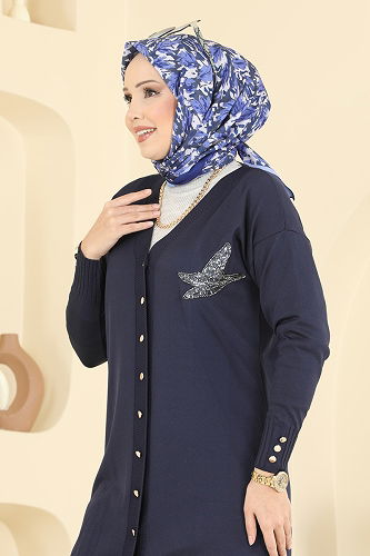 moda selvim سترة خفيفة كحلي 3207UZ662 - Thumbnail