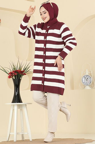moda selvim Cardigan 3210UZ662 Burgundy - Thumbnail