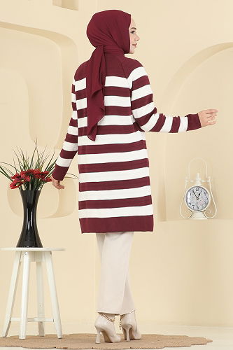 moda selvim Cardigan 3210UZ662 Burgundy - Thumbnail