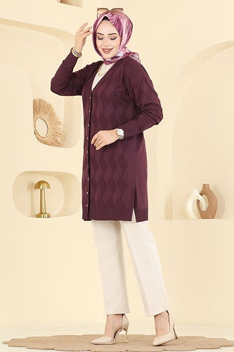 moda selvim Cardigan 3239UZ662 Damson - Thumbnail