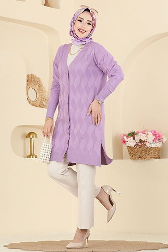 moda selvim Cardigan 3239UZ662 Lilac - Thumbnail