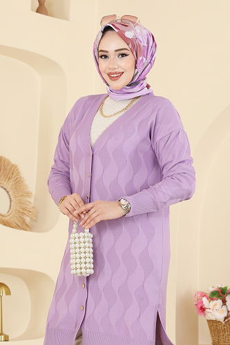 moda selvim Cardigan 3239UZ662 Lilac - Thumbnail