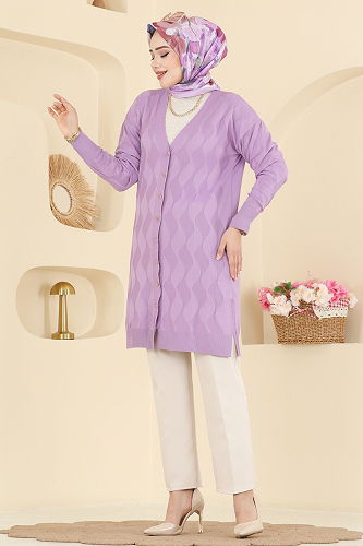 moda selvim Cardigan 3239UZ662 Lilac - Thumbnail